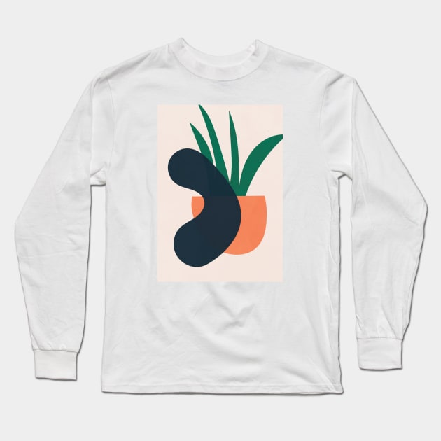 Potted Plant, Geometric Art, Mid Century Modern, Abstract Art Long Sleeve T-Shirt by Colorable